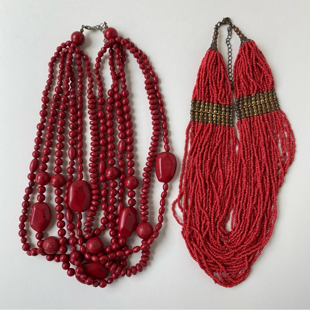 Red Beaded Necklace Set